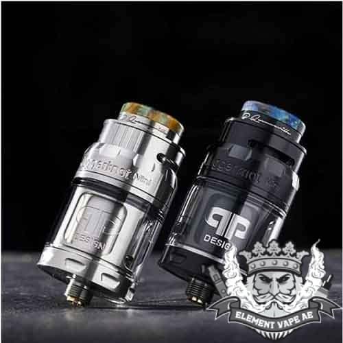 JUGGERKNOT MINI RTA By qp Design, An atomizer 24mm in diameter and has a capacity which can pass from 2ml to 4.5ml depending on the reservoir. The Juggerknot Mini has the particularity to have aeration from the top of the tank to avoid leaking of e liquids. The filling is also effectuated from the top.